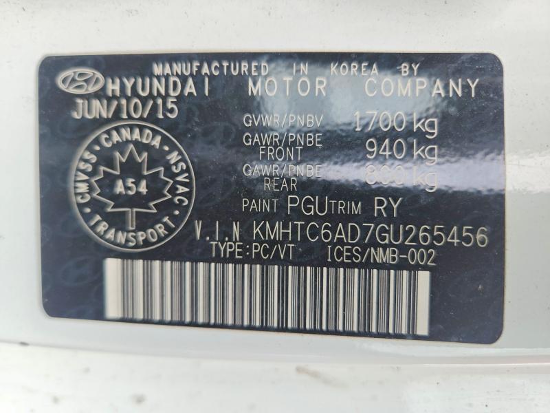 Продажа на аукционе авто 2016 Hyundai Veloster, vin: KMHTC6AD7GU265456, номер лота: 57154366