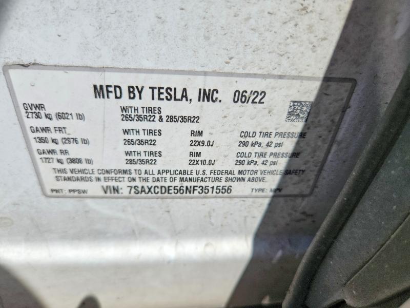 Продаж на аукціоні авто 2022 Tesla Model X, vin: 7SAXCDE56NF351556, номер лоту: 57235576