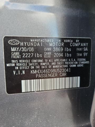 2008 Hyundai Elantra მანქანა იყიდება აუქციონზე, vin: KMHDU46D98U523041, აუქციონის ნომერი: 58229836