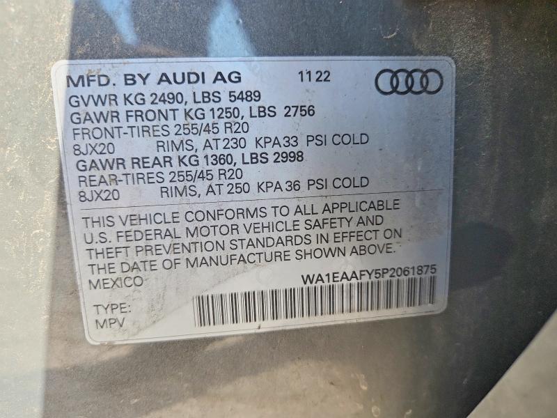 Aukcja sprzedaży 2023 Audi Q5, vin: WA1EAAFY5P2061875, numer aukcji: 58745386