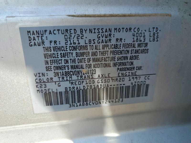 Продаж на аукціоні авто 2022 Nissan Sentra, vin: 3N1AB8CV0NY244123, номер лоту: 59104786