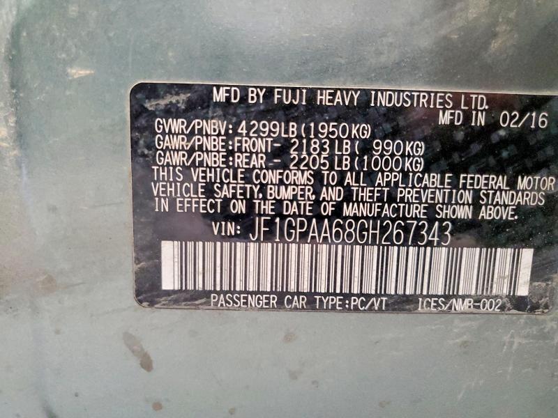 2016 Subaru Impreza მანქანა იყიდება აუქციონზე, vin: JF1GPAA68GH267343, აუქციონის ნომერი: 58414966