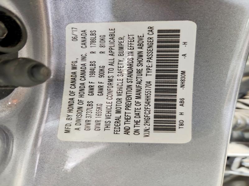 Aukcja sprzedaży 2017 Honda Civic, vin: 2HGFC2F54HH551704, numer aukcji: 57876396