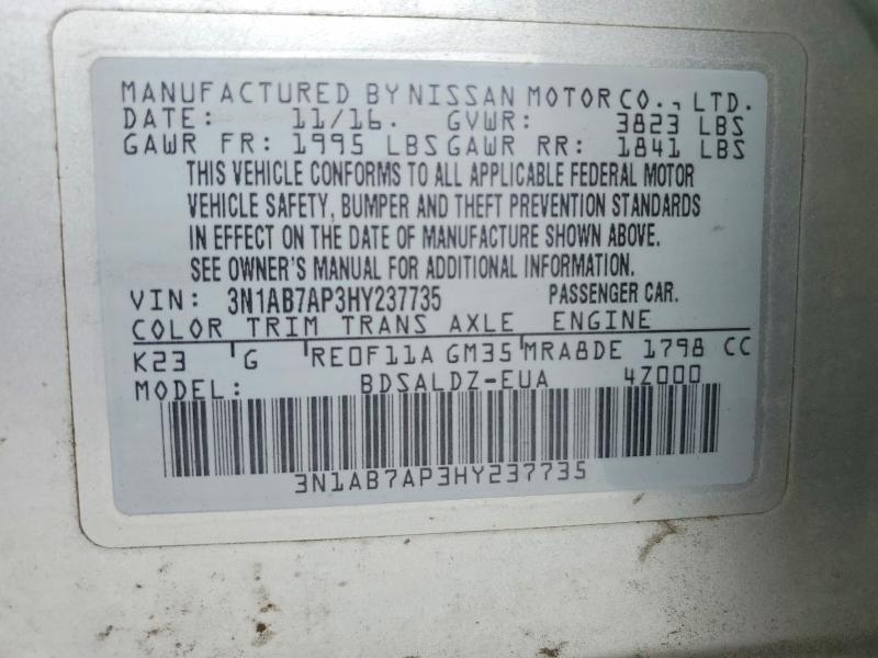 Aukcja sprzedaży 2017 Nissan Sentra, vin: 3N1AB7AP3HY237735, numer aukcji: 54900216