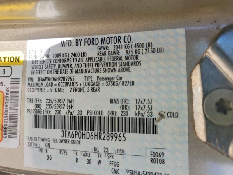 Продажа на аукционе авто 2017 Ford Fusion, vin: 3FA6P0HD6HR289965, номер лота: 58382846
