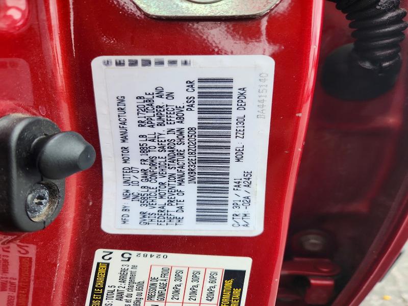 58114066 :رقم المزاد ، 1NXBR32E18Z020508 vin ، 2008 Toyota Corolla مزاد بيع