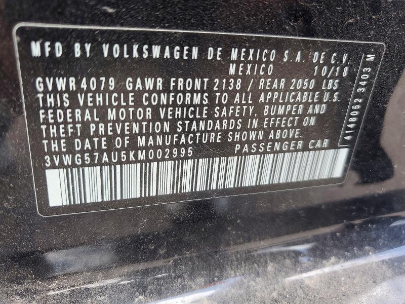 Продаж на аукціоні авто 2019 Volkswagen Golf, vin: 3VWG57AU5KM002995, номер лоту: 54216216