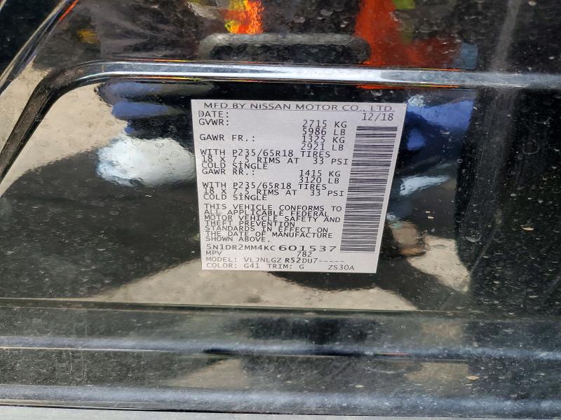 55626236 :رقم المزاد ، 5N1DR2MM4KC601537 vin ، 2019 Nissan Pathfinder مزاد بيع