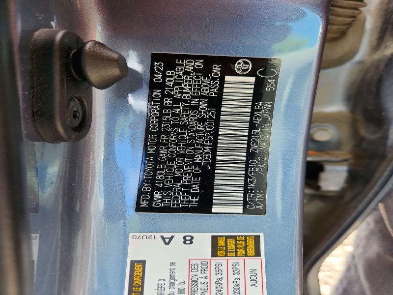 Aukcja sprzedaży 2023 Toyota Corolla Hybrid, vin: JTDBDMHE5PJ001251, numer aukcji: 56593596