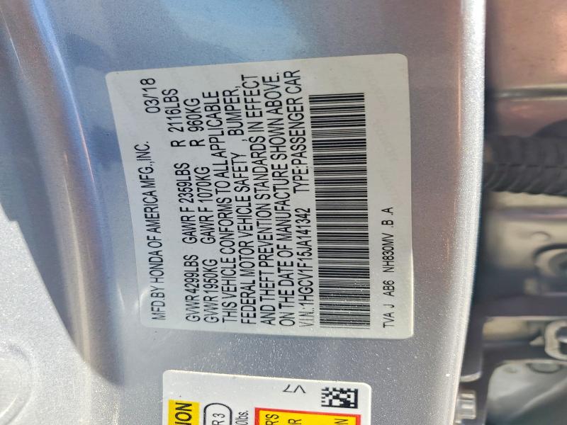 Продажа на аукционе авто 2018 Honda Accord 4d, vin: 1HGCV1F15JA141342, номер лота: 58359386