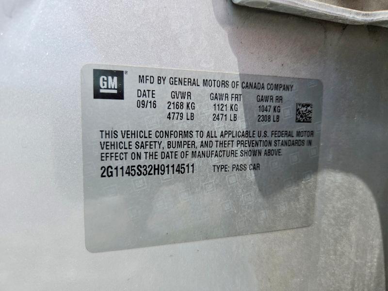 54783266 :رقم المزاد ، 2G1145S32H9114511 vin ، 2017 Chevrolet Impala مزاد بيع
