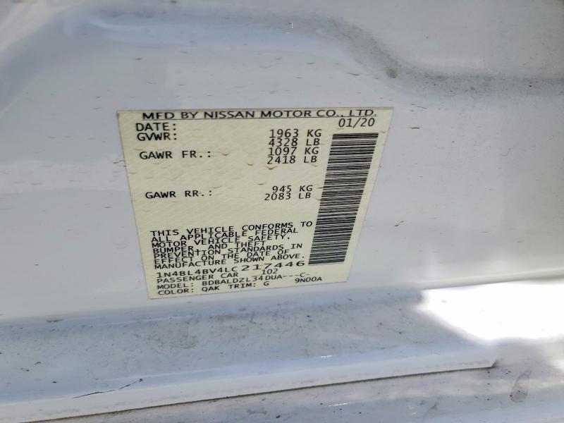 Aukcja sprzedaży 2020 Nissan Altima, vin: 1N4BL4BV4LC217446, numer aukcji: 59308026