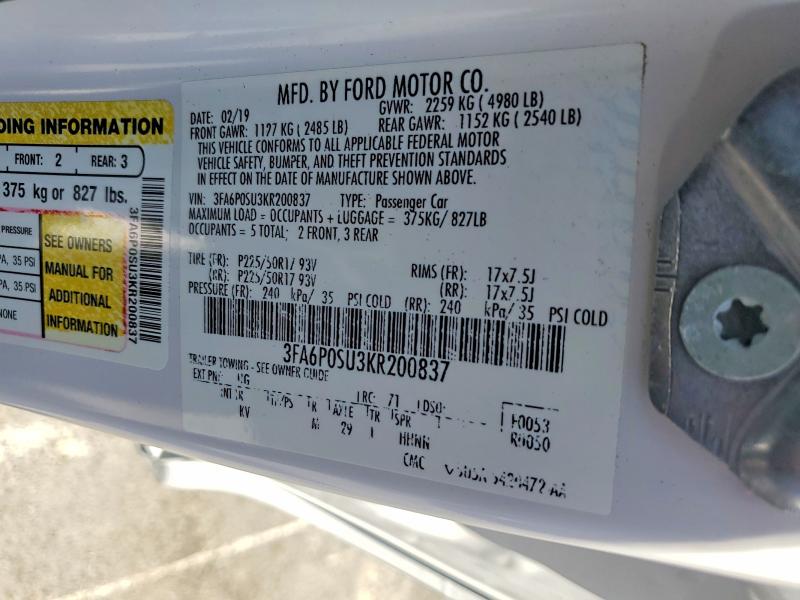 58413056 :رقم المزاد ، 3FA6P0SU3KR200837 vin ، 2019 Ford Fusion مزاد بيع