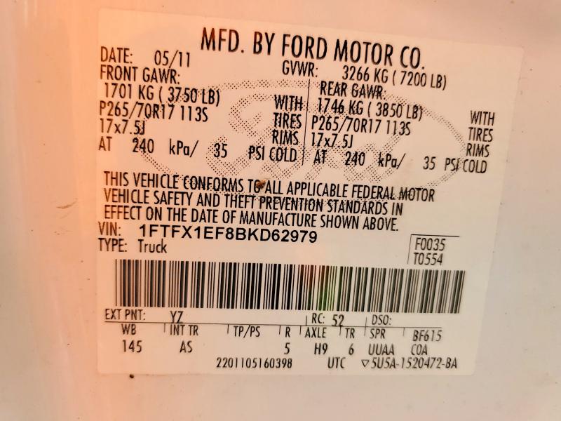 58423776 :رقم المزاد ، 1FTFX1EF8BKD62979 vin ، 2011 Ford F150 مزاد بيع