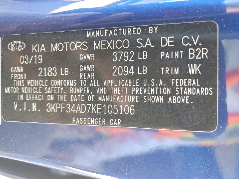 Aukcja sprzedaży 2019 Kia Forte, vin: 3KPF34AD7KE105106, numer aukcji: 55478606