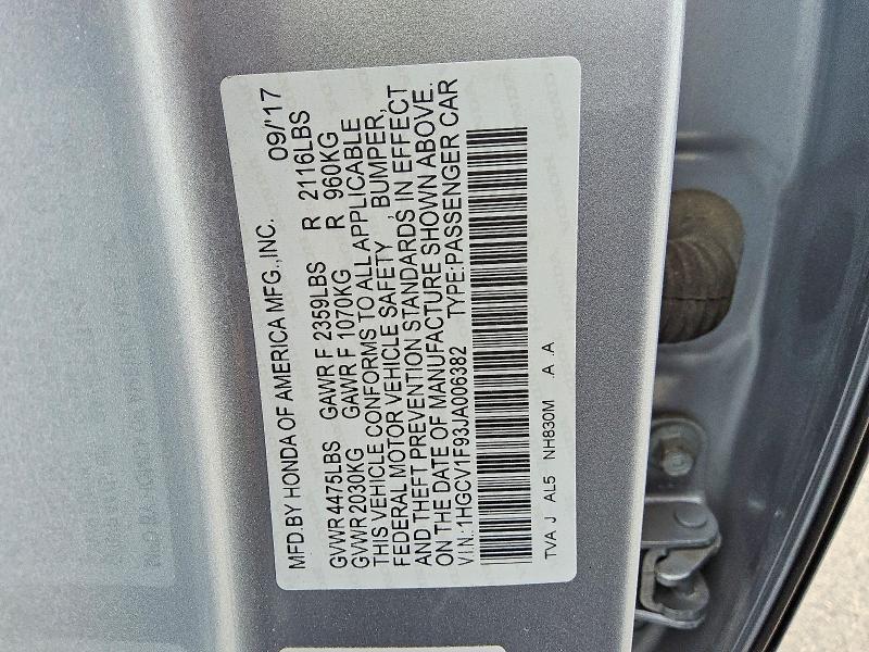 Продаж на аукціоні авто 2018 Honda Accord, vin: 1HGCV1F93JA006382, номер лоту: 57476766