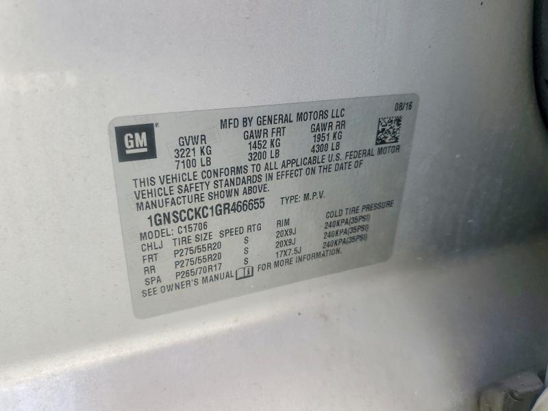 2016 Chevrolet Tahoe მანქანა იყიდება აუქციონზე, vin: 1GNSCCKC1GR466655, აუქციონის ნომერი: 57826456