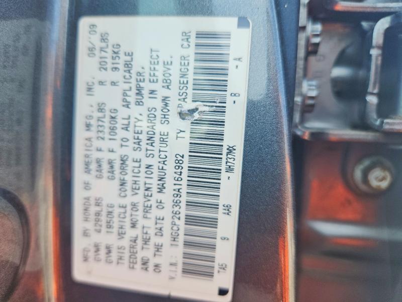 54715436 :رقم المزاد ، 1HGCP26369A164982 vin ، 2009 Honda Accord مزاد بيع