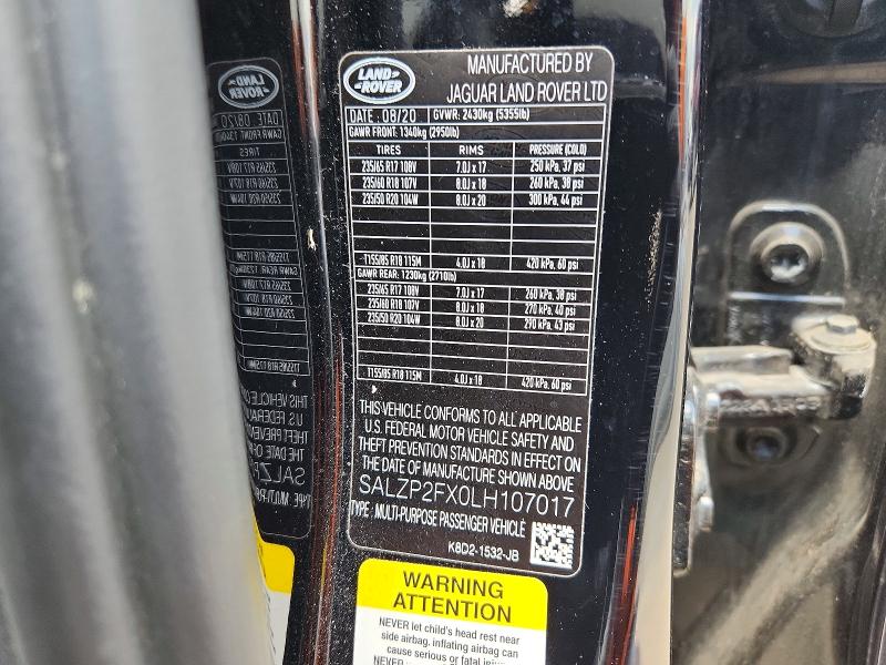 Продажа на аукционе авто 2020 Land Rover Range Rover Evoque, vin: SALZP2FX0LH107017, номер лота: 56516026