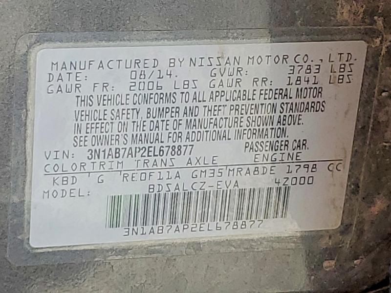 Продажа на аукционе авто 2014 Nissan Sentra, vin: 3N1AB7AP2EL678877, номер лота: 55789186