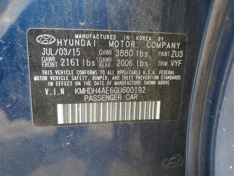 Продаж на аукціоні авто 2016 Hyundai Elantra, vin: KMHDH4AE6GU600192, номер лоту: 56602156