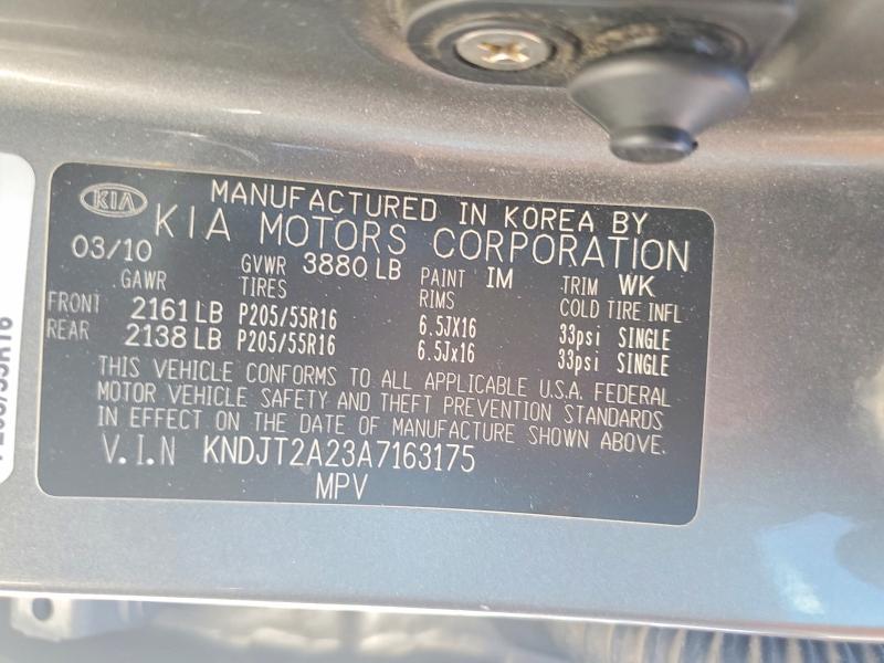 57390826 :رقم المزاد ، KNDJT2A23A7163175 vin ، 2010 Kia Soul مزاد بيع