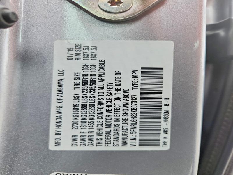 Auction sale of the 2019 Honda Odyssey, vin: 5FNRL6H82KB073127, lot number: 57774876
