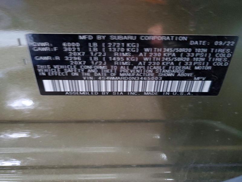 55681586 :رقم المزاد ، 4S4WMARD0N3465003 vin ، 2022 Subaru Ascent مزاد بيع
