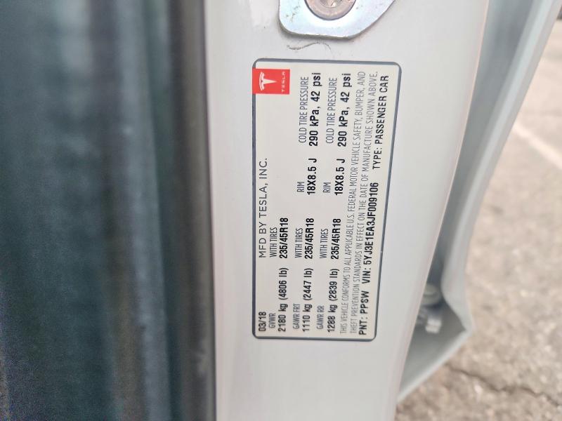 57207356 :رقم المزاد ، 5YJ3E1EA3JF009106 vin ، 2018 Tesla Model 3 مزاد بيع