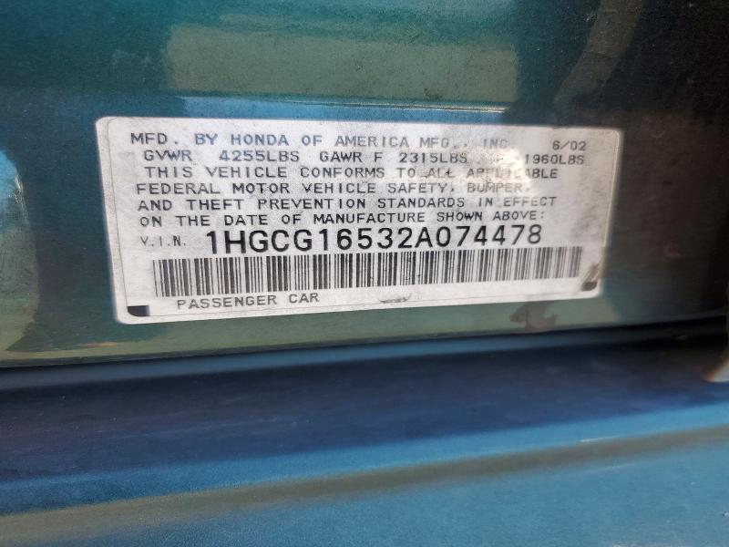 56514406 :رقم المزاد ، 1HGCG16532A074478 vin ، 2002 Honda Accord مزاد بيع