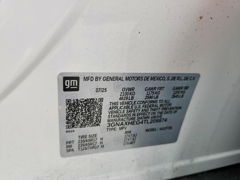2026 Chevrolet Equinox მანქანა იყიდება აუქციონზე, vin: 3GNAXHEG4TL209874, აუქციონის ნომერი: 55674346
