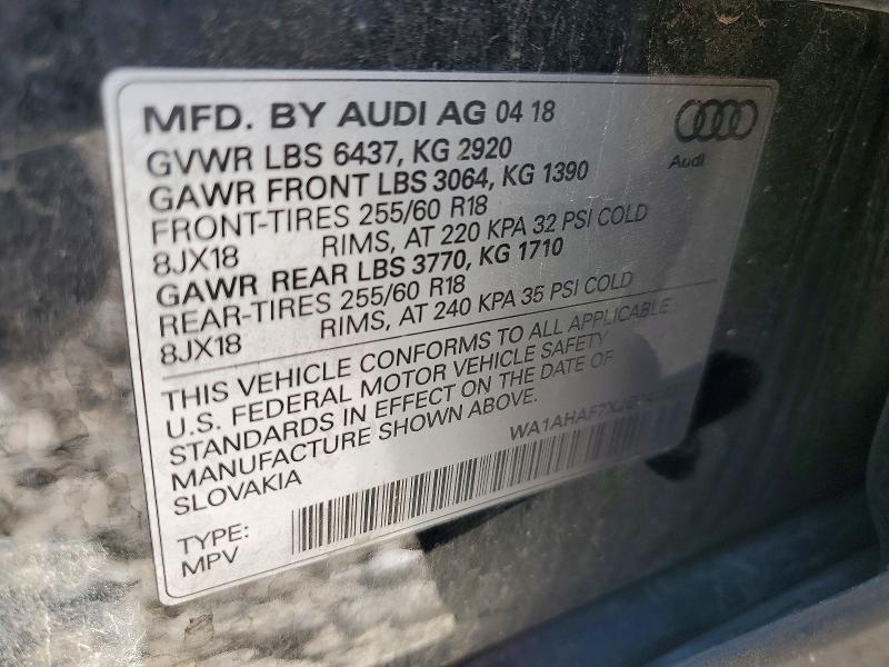 Продаж на аукціоні авто 2018 Audi Q7, vin: WA1AHAF7XJD041957, номер лоту: 58550076
