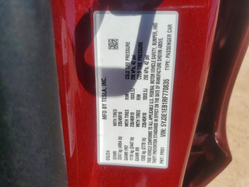 Продажа на аукционе авто 2024 Tesla Model 3, vin: 5YJ3E1EB1RF770835, номер лота: 85793085