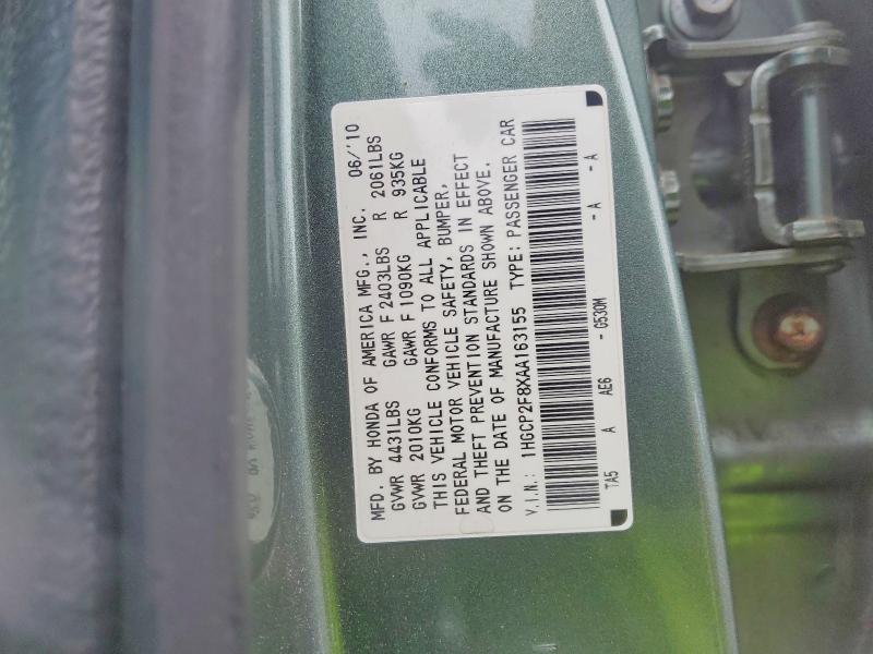 Aukcja sprzedaży 2010 Honda Accord, vin: 1HGCP2F8XAA163155, numer aukcji: 58384876