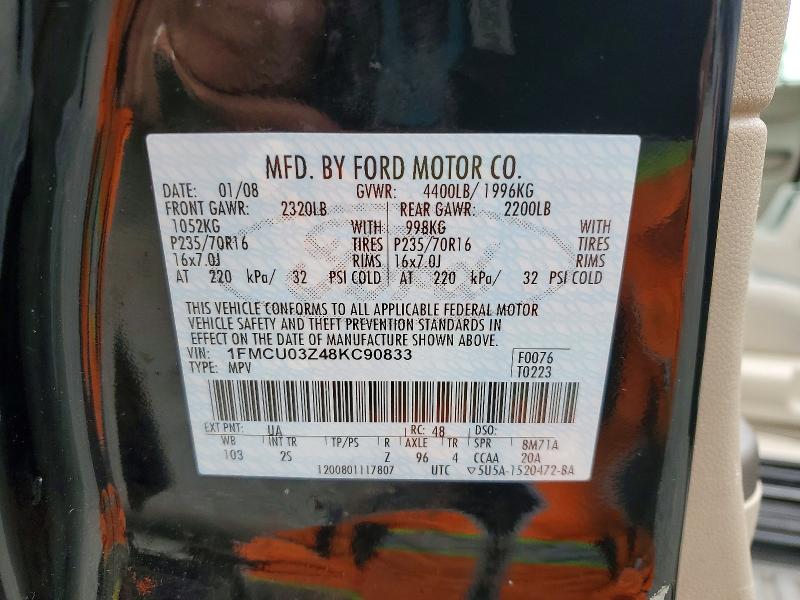 2008 Ford Escape მანქანა იყიდება აუქციონზე, vin: 1FMCU03Z48KC90833, აუქციონის ნომერი: 56131136