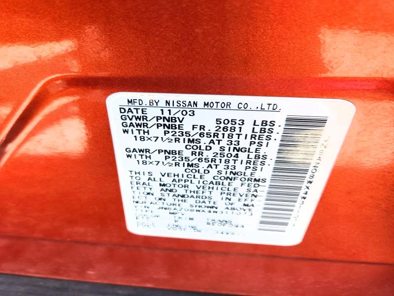 2004 Nissan Murano მანქანა იყიდება აუქციონზე, vin: JN8AZ08WX4W311073, აუქციონის ნომერი: 56343906