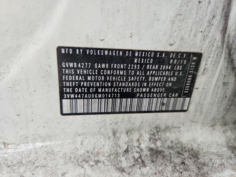 54020746 :رقم المزاد ، 3VW447AU0GM014713 vin ، 2016 Volkswagen Gti مزاد بيع