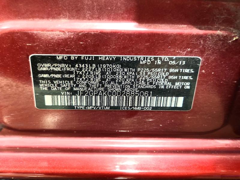 Продажа на аукционе авто 2013 Subaru Xv Crosstrek, vin: JF2GPAKC0D2885061, номер лота: 58949996