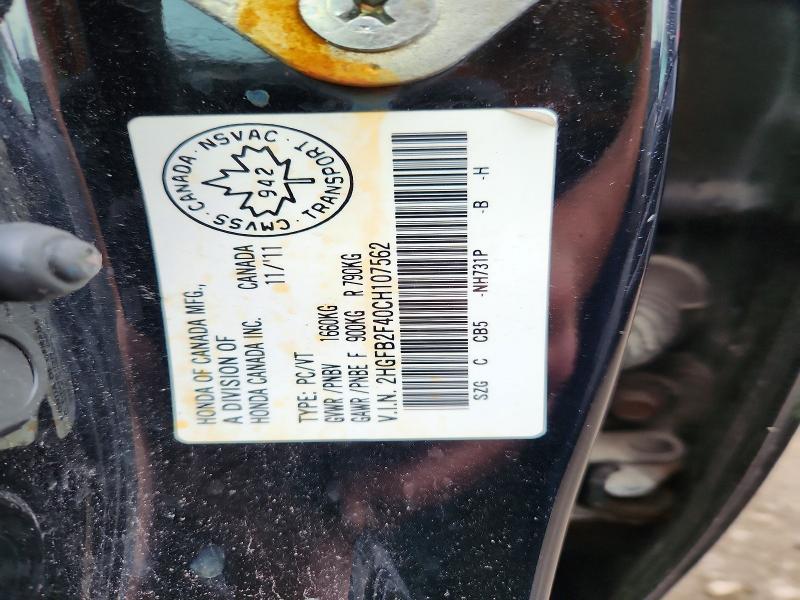 Продажа на аукционе авто 2012 Honda Civic, vin: 2HGFB2F40CH107562, номер лота: 56895236
