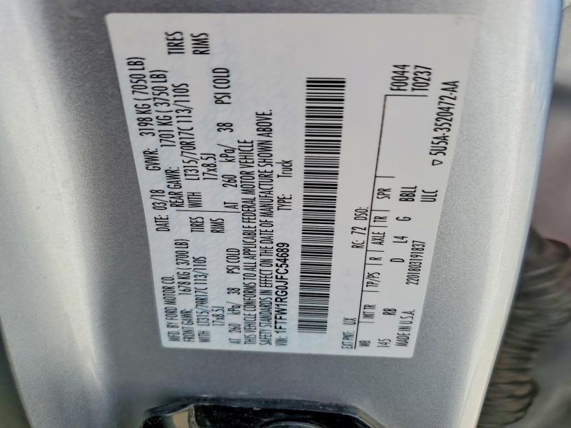 2018 Ford F150 მანქანა იყიდება აუქციონზე, vin: 1FTFW1RG0JFC54689, აუქციონის ნომერი: 57432826