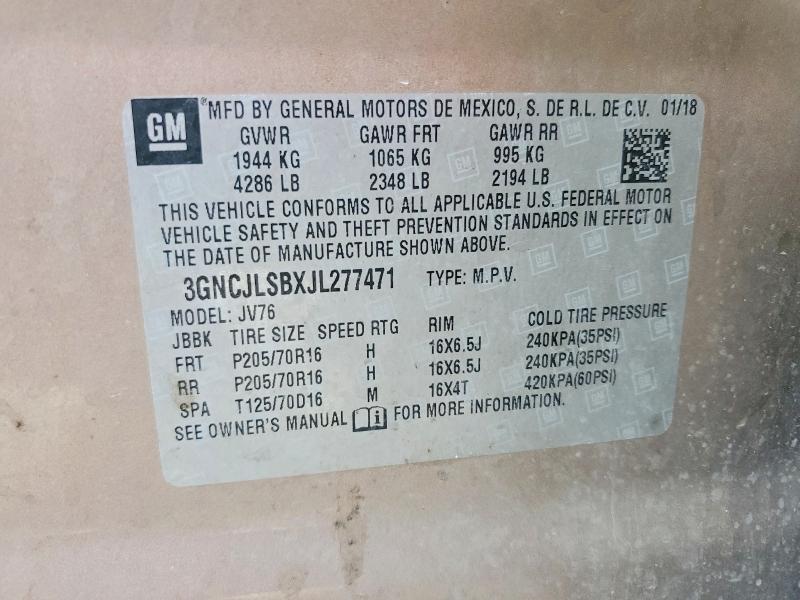 Aukcja sprzedaży 2018 Chevrolet Trax, vin: 3GNCJLSBXJL277471, numer aukcji: 56461646