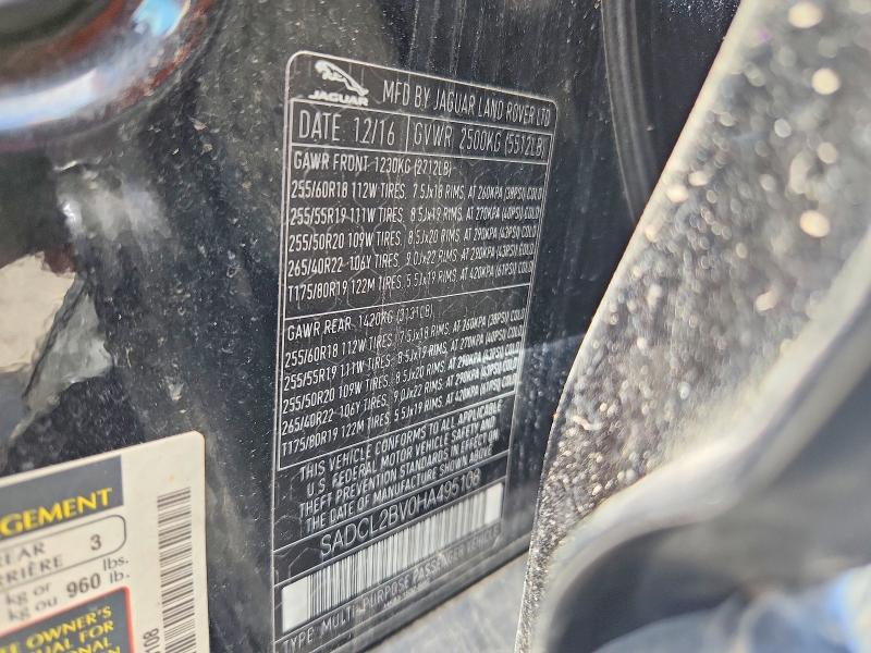 Продаж на аукціоні авто 2017 Jaguar F-pace, vin: SADCL2BV0HA495108, номер лоту: 55748836