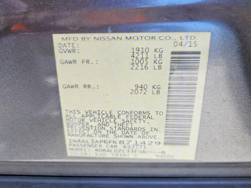 Aukcja sprzedaży 2015 Nissan Altima, vin: 1N4AL3AP6FN871429, numer aukcji: 55435016