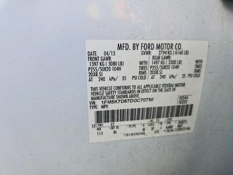 56651226 :رقم المزاد ، 1FM5K7D87DGC70750 vin ، 2013 Ford Explorer مزاد بيع