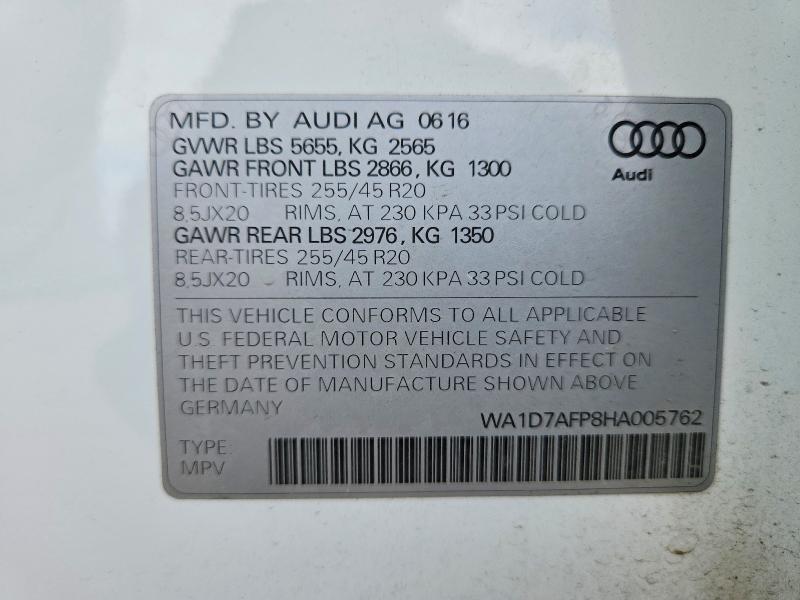 Aukcja sprzedaży 2017 Audi Q5, vin: WA1D7AFP8HA005762, numer aukcji: 59361866