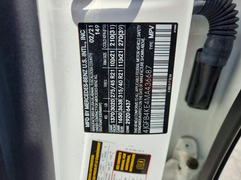 Aukcja sprzedaży 2021 Mercedes-benz Gle, vin: 4JGFB4KE4MA436687, numer aukcji: 55689666