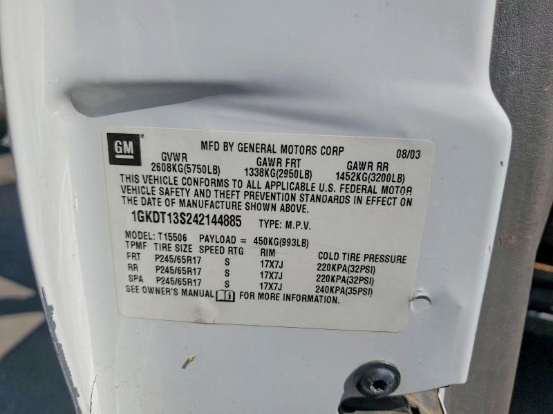 2003 Gmc Envoy მანქანა იყიდება აუქციონზე, vin: 1GKDS13S532113017, აუქციონის ნომერი: 56081306