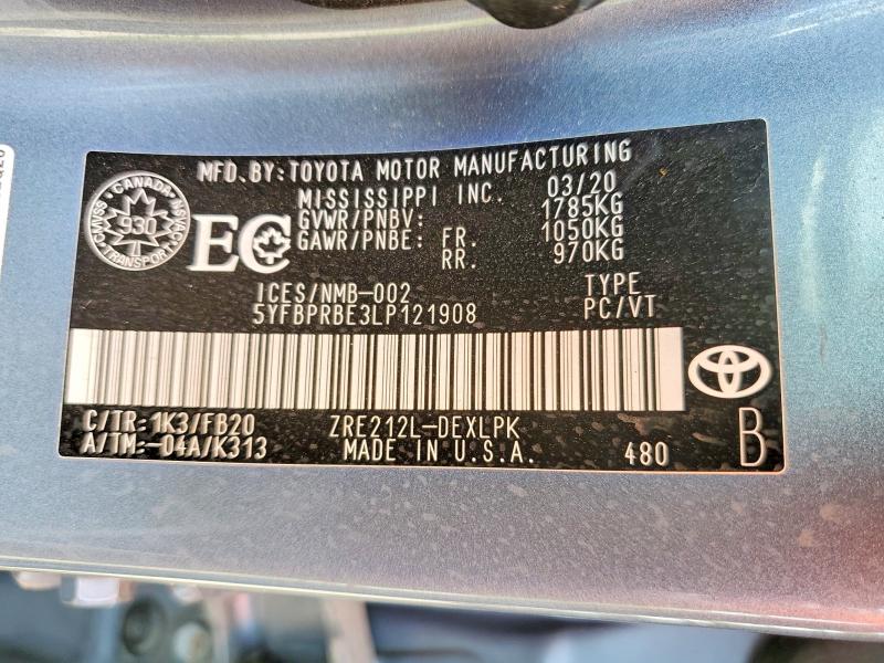 56532706 :رقم المزاد ، 5YFBPRBE3LP121908 vin ، 2020 Toyota Corolla مزاد بيع