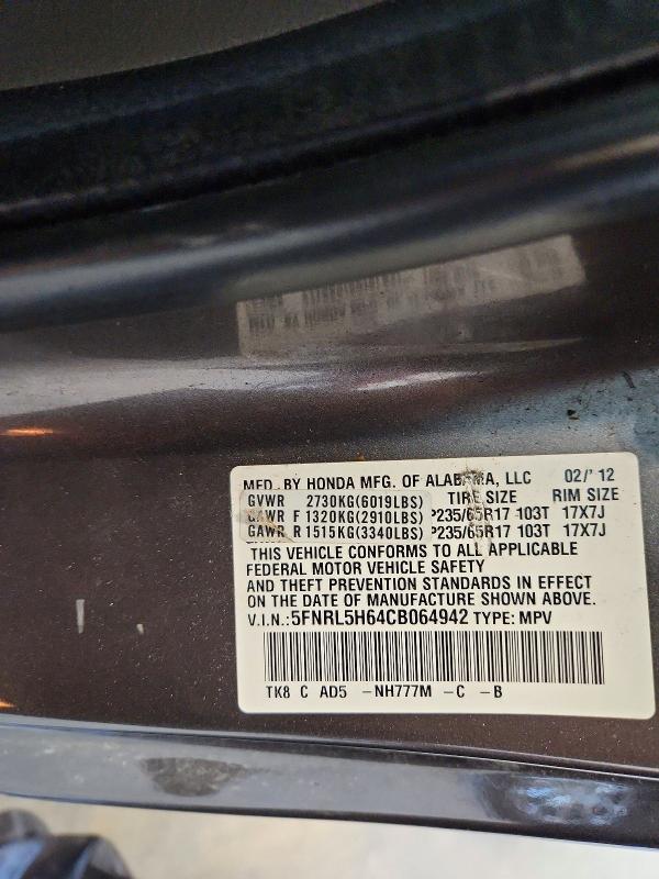 Продаж на аукціоні авто 2012 Honda Odyssey, vin: 5FNRL5H64CB064942, номер лоту: 56769176
