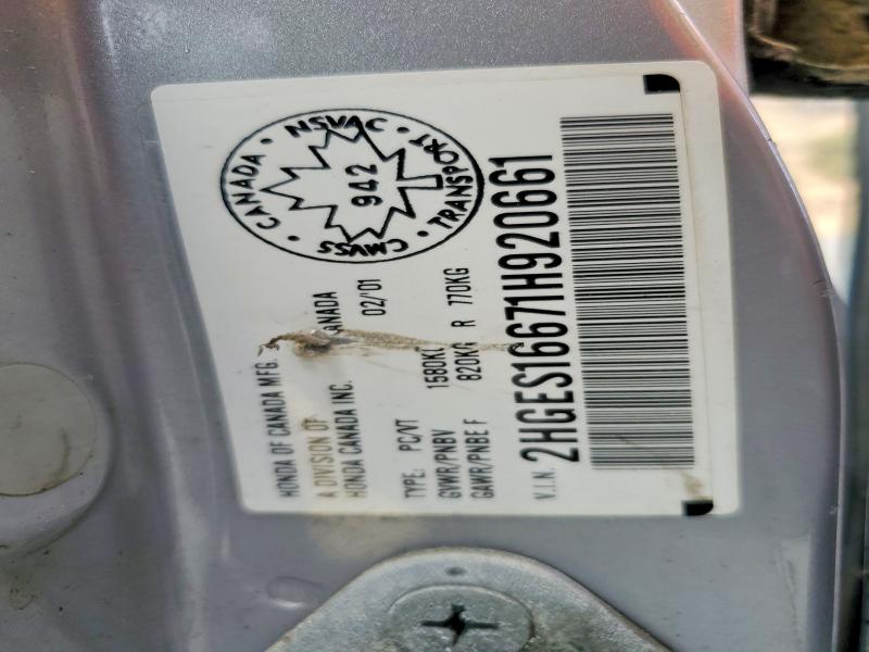 58925316 :رقم المزاد ، 2HGES16671H920661 vin ، 2001 Honda Civic مزاد بيع
